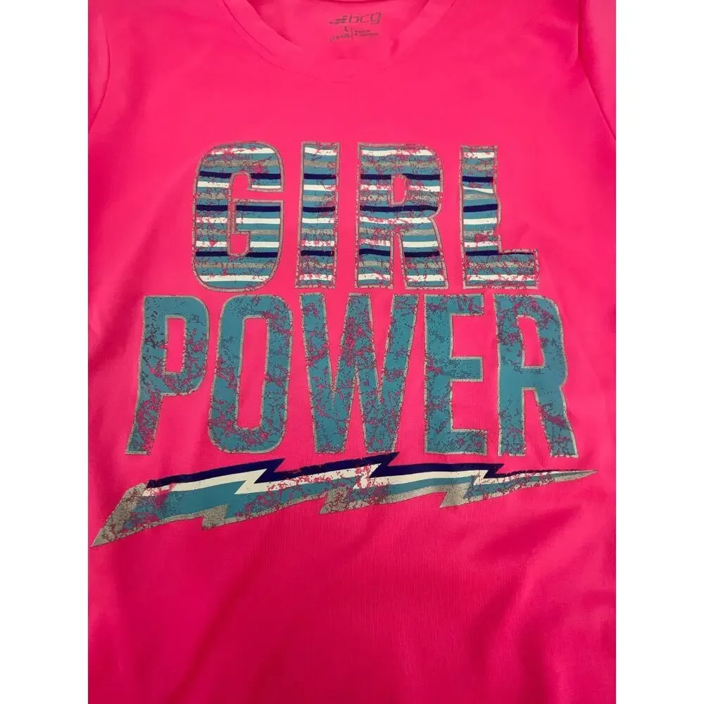 BCG Girls Pink Girl Power Short Sleeve Graphic T-Shirt Youth Size Large 12-14